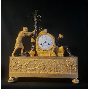 Pendulum With Exoticism ("black" In Gilded Bronze "atala Delivering Chactas" From The Empire Period