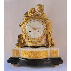 Louis XVI Pendulum "venus And Love" In Marble And Gilt Bronze