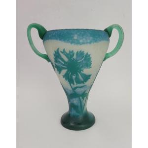 Daum Nancy, Vase à Décor De Bleuets Gravé à l'Acide,martelé  Vers 1905