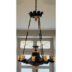 Gilt And Patinated Bronze Chandelier With 9 Lights From The Restoration Period