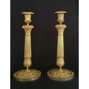 Paire De Flambeaux En Bronze Doré époque Restauration