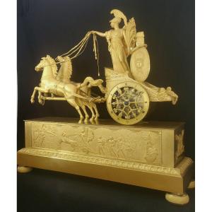 Gilt Bronze Clock On A Chariot Representing Minerva, Restoration Period
