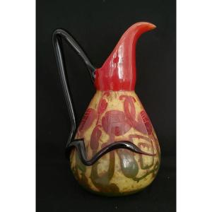 Charles Schneider , Pichet série " Spirales " Signé Le Verre Français 1923 - 1926