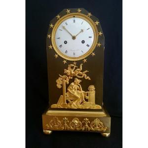 Borne Clock "the Study" In Gilt And Patinated Bronze Empire Period Signed Barrand In Paris