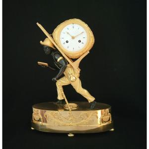 Mantel Clock The Orter " Le Portefaix Noir" After J.a.reiche Empire Period
