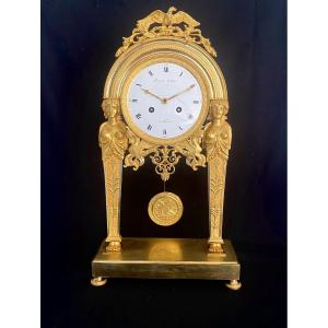 Clock With Gilded Bronze Caryatids From The Empire Period