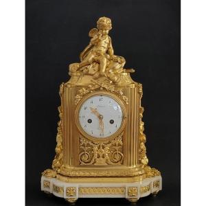 Gilt Bronze Clock "love Victorious" Signed Léchopié, Louis XVI Period, Attributed To Poisson