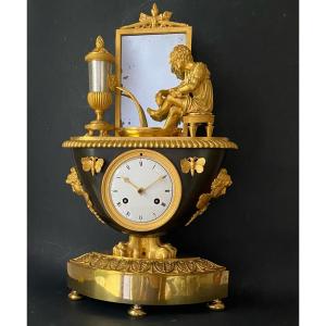 Empire Period "toilet Room" Clock In Gilt And Patinated Bronze