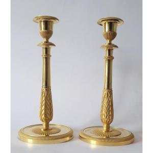 Pair Of Empire Period Gilt Bronze Candlesticks By Claude Galle
