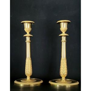Pair Of Empire Period Gilt Bronze Candlesticks By Claude Galle