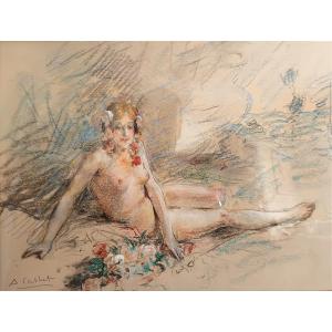 Languid Woman, Pastel By Antoine Calbet