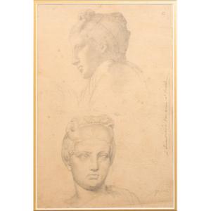 Double Study Of An Antique Bust - Jean-louis Lacuria (1808-1868)
