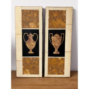 Rectangular Panels In Hard Stone Marquetry - Late 18th/early 19th Century