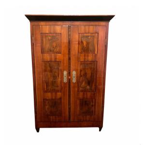 Biedermeier Armoire, Cherry And Walnut, Brass, South Germany Circa 1820