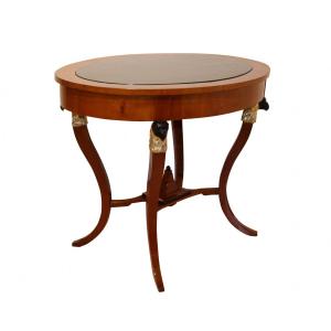 Biedermeier Or Empire Saloon Table, Cherry Veneer, Ebonise, Gold Leaf, Austria Circa 1820