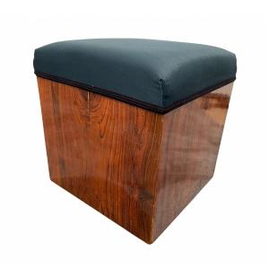 Art Deco Cubic Stool, Walnut Veneer, France Circa 1930