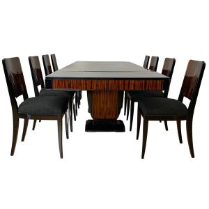 Art Deco Extendable Dining Set With 8 Chairs, Makassar, France Circa 1930