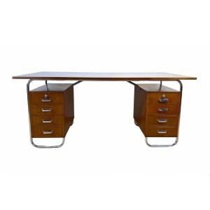 Bauhaus Desk By 'mücke-melder', Steel Tubes And Oak, Czech Circa 1940