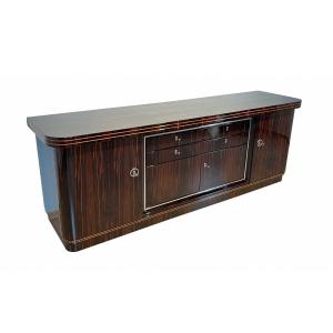 Large Art Deco Buffet, Macassar Ebony, Maple, Chrome, France Circa 1930