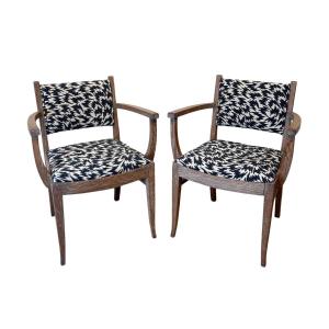 Pair Of Armchairs By De Coene Frères, Limed Oak, Belgium Circa 1935