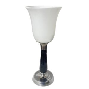Small Art Deco Table Lamp, Black Lacquer And Chrome, Glass, France Circa 1930