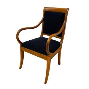 Biedermeier Armchair, Walnut, Black Boucle, South Germany Circa 1835