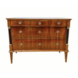 Biedermeier Chest Of Drawers, Cherry Veneer, Brass, Franconia, Germany, Circa 1820
