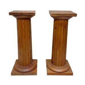 Pair Of Large Neoclassical Columns, Softwood, France, Circa 1910