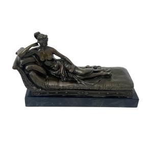Bronze Sculpture, Woman On A Sofa, Signed A. Canova, Paris Circa 1950