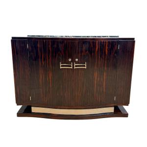 Art Deco Sideboard, Macassar Ebony, Lacquer, Marble, Chrome, France, Circa 1930
