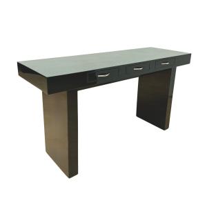 Designer Console Table, Green Lacquer, Walnut, Chrome, Italy, Circa 1970