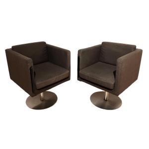 Pair Of Cubic Swivel Armchairs By Lensvelt, Netherlands About 2000