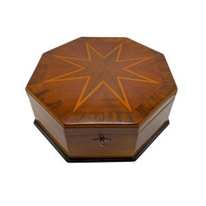 Octagonal Bauhaus Box, Ash, Walnut, Maple, Mahogany, Velvet, Vienna, Circa 1920