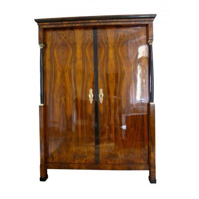 Empire Armoire, Walnut Veneer, Brass, Austria / Vienna Circa 1815/20