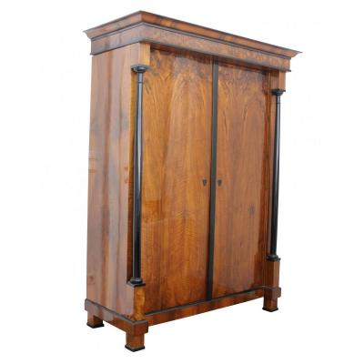 Biedermeier Armoire, Walnut Veneer And Full Columns, Austria Circa 1820