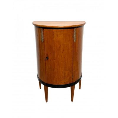 Biedermeier Demilune Half Cabinet / Console, Cherry Wood And Brass, France, Circa 1810