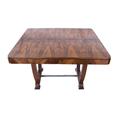 Art Deco Extendable Dining Table, Nice Walnut Veneer, France, Circa 1930