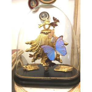 Napoleon III Globe Featuring A Set Of 18th Century Gilded Wood And Butterflies