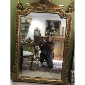 Louis XVI Style Gilded Stucco Mirror, Late 19th Century