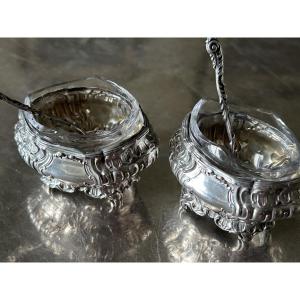 Pair Of Silver Salt Cellars Or Salt Shakers In The Rococo Style, Late 19th Century
