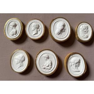 Set Of 7 Plaster Impressions , Intaglios Late 18th Century Early 19th Century