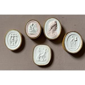 Set Of 5 Plaster Impressions, Intaglios Late 18th Century Early 19th Century