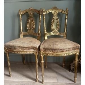 Pair Of Small Giltwood Theater Chairs In The Transition Louis XVI Style