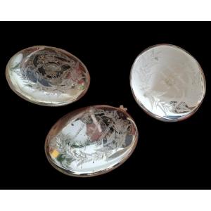 Art Funeral: Museal Set: Trio Of Mercury Glass Memento 1907 1910 1912 