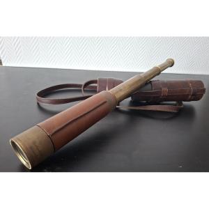 All-brass Ornithologist's Telescope In Its Leather Sheath