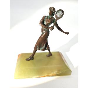Tennis Woman Art Deco Bronze And Onyx