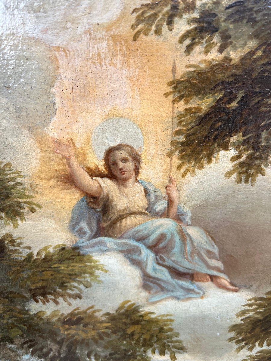 Dipinto a olio su tela "Ninfe che tagliano le ali ai putti". Cerchia di Francesco Albani -photo-4