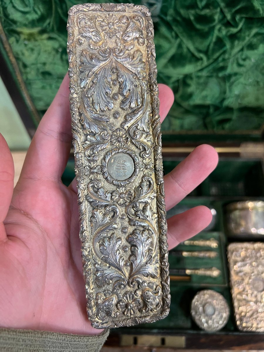Necessaire in legno, argento sterling e cristallo. Londra, Giorgio IV 1829-photo-3