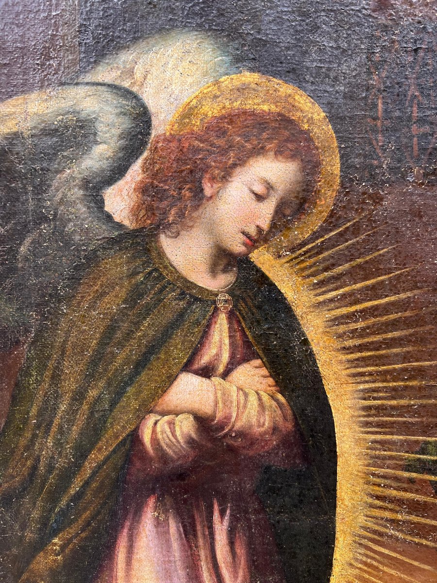 "Annunciazione", olio su tela. Ambito di Cristofano Allori. Firenze, inizio XVII secolo-photo-2