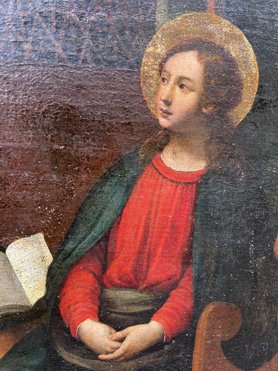 "Annunciazione", olio su tela. Ambito di Cristofano Allori. Firenze, inizio XVII secolo-photo-3